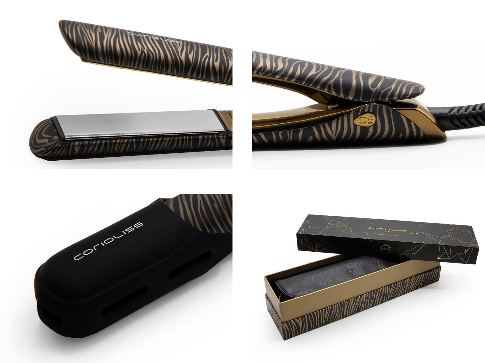 stylscomercial-stylsigualada-plancha corioliss C5 gold zebra-caja